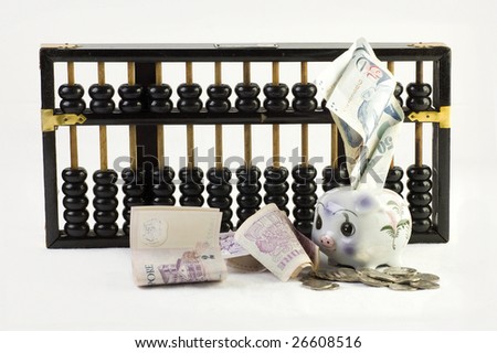 Financial concept photo with abacus and piggy bank