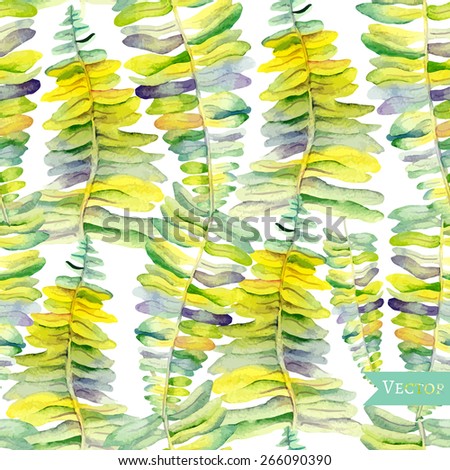 Seamless vector colorful pattern with palm and fern leaves. Modern grass background.