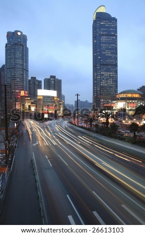 View of shanghai business district from Esplanade bridge