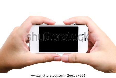 Smart phone in hand isolated on white background, technology concept