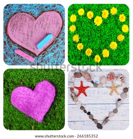 Collage of images with different hearts. Summer concept