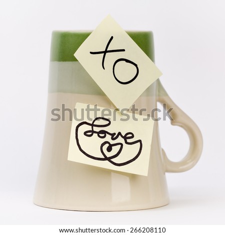 Sweet words to beloved sticked on an upside down cup