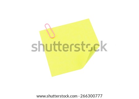 Clip with blank paper note on white background
