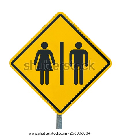 male and female icon yellow road sign on white background