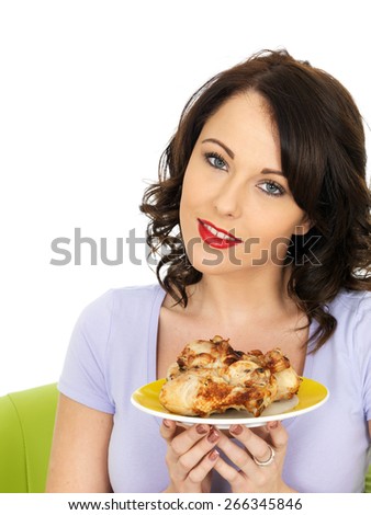 Young Healthy Woman Eating Cold Cooked Chicken Legs