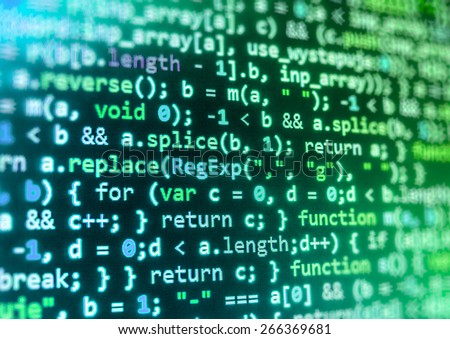 Coding application developer. Programmer developer screen, web app coding. Script on computer. Modern display of data source code. Programming code abstract screen of software. Blue, green color. 