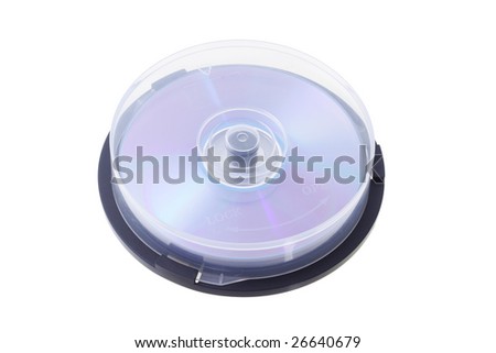 Stack of compact disks enclosed in plastic spindle case