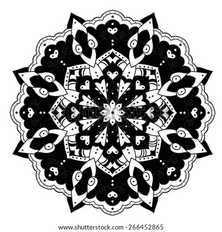 Round ornament. Black and white ethnic mandala isolated. Vector art
