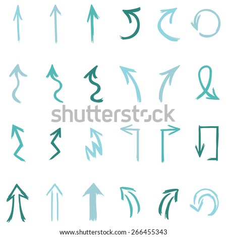 Vector Set of  Turquoise  Hand Drawn Arrows