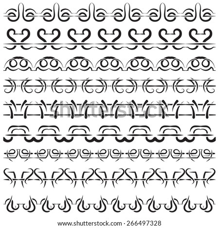 Set of vector ornamental borders. Black on a white background