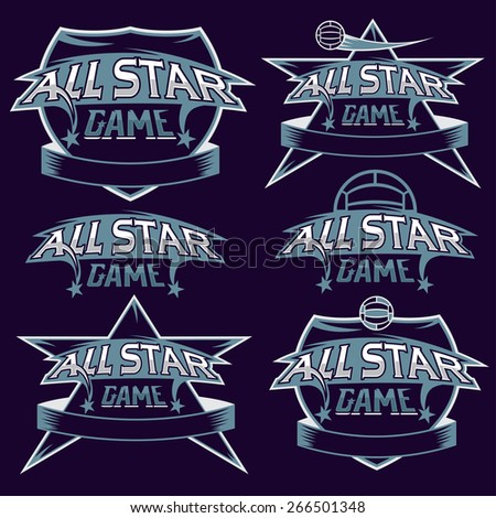 set of vintage sports all star crests with soccer theme
