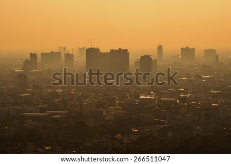 Bangkok City at evening time, Hight and low Buiding in Bangkok, Thailand