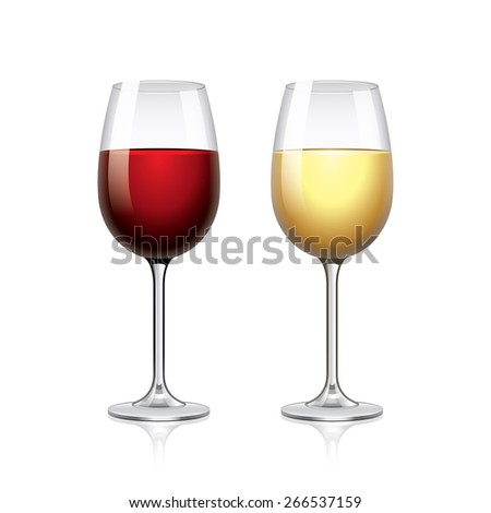 Glass of red and white wine isolated vector illustration