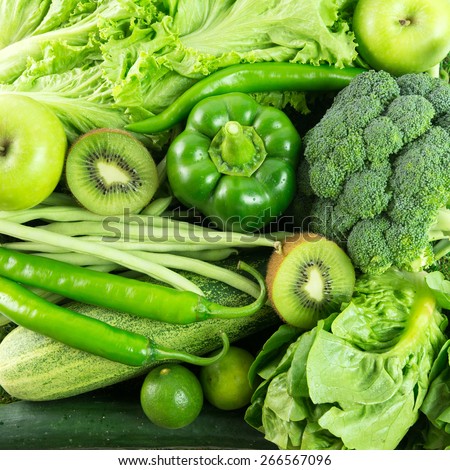 Close up of green vegetables and fruits for background Royalty-Free Stock Photo #266567096