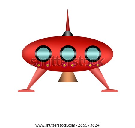 Cartoon UFO isolated on white background.