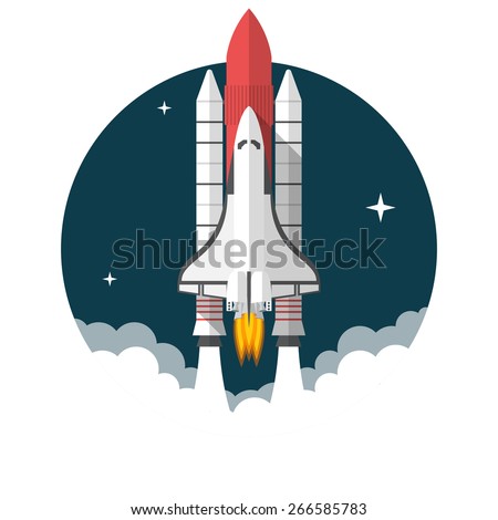 Space Shuttle, Flat design, vector illustration, isolated on white background