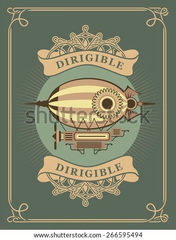 retro poster dirigible flying apparatus in a circle with patterns