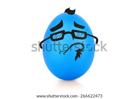 Blue intelligent te egg with emotional face isolated
