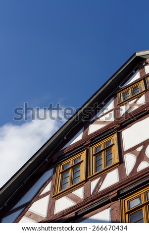Image on an house, which was build by using traditional German timber framing technique, also known as fachwerk. Can be used on postcard, leaflet or simply as a background for your project. 