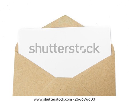 Brown  envelope with white paper inside isolated on white background