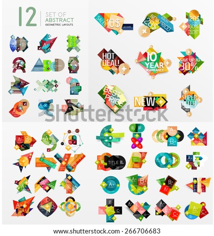 Mega collection of paper graphic banners, labels, infographic layouts, sale badges,