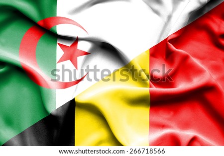 Waving flag of Belgium and  Algeria
