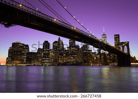 New York City Manhattan Brooklyn Bridge evening night skyline downtown