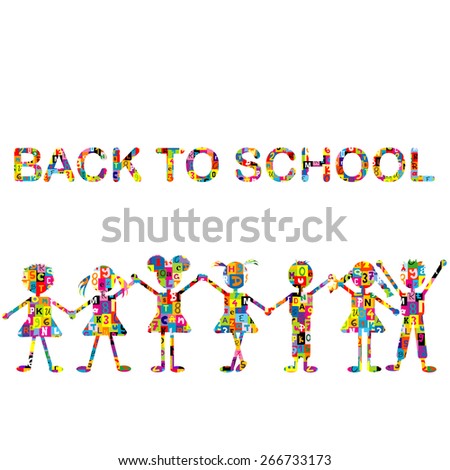 Back to school background with stylized patterned kids