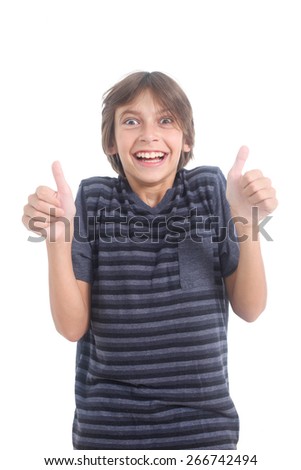 nerdy boy showing thumbs up on a white background 