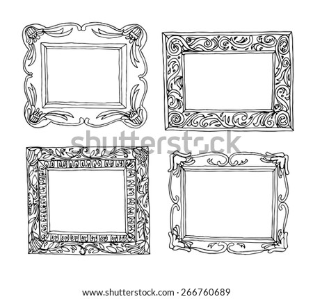  Set of old picture frames, hand drawn vector illustration.