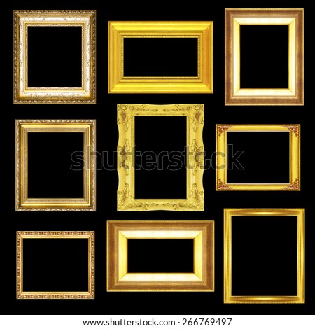 Set golden frame isolated on black background