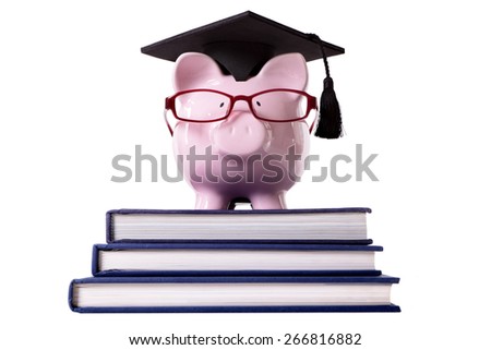 College graduate student piggy bank front view