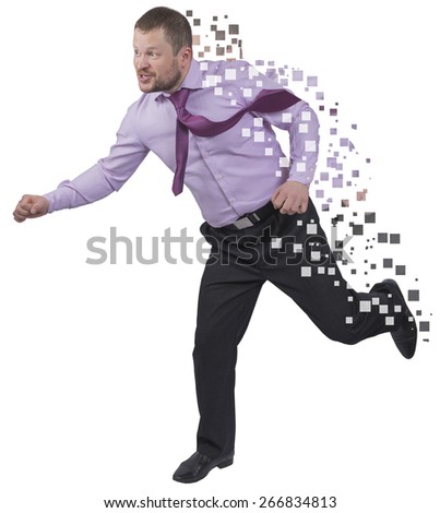 Running businessman in a hurry on white background