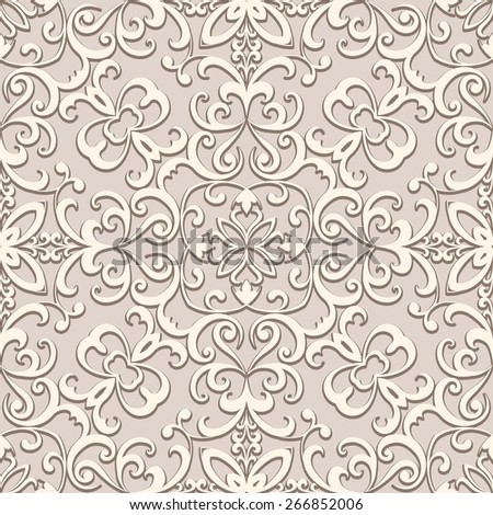 Beige background, vintage ornament, vector seamless pattern in neutral color