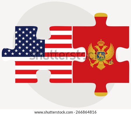 Vector Image - USA and Montenegro Flags in puzzle isolated on white background
