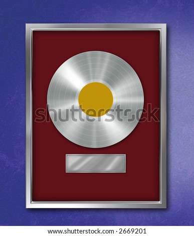 Platinum record mounted on a metallic frame with bordeaux background