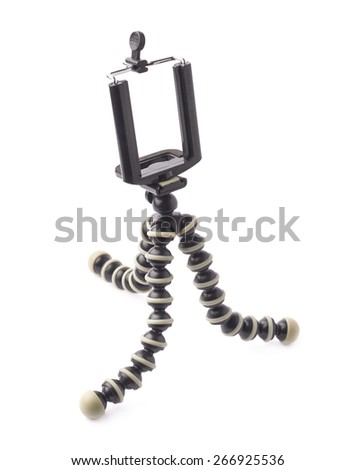 Mobile camera flexible octopus style plastic mini tripod stand isolated over the white background