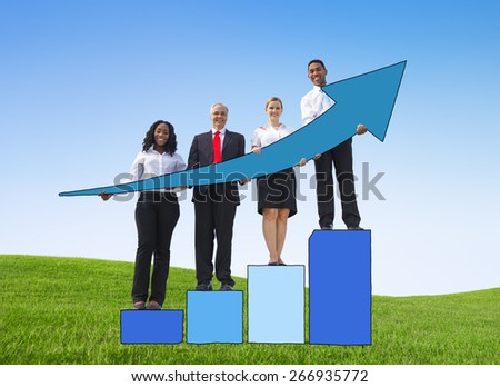 Business People Outdoors Holding Arrows Shows Progress Concept
