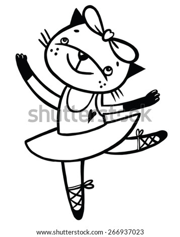 cat-girl dances. black-and-white picture