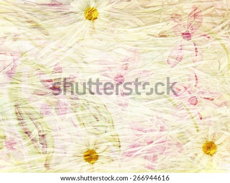 Abstract vintage floral background with daisies made with color filters, watercolor composition
