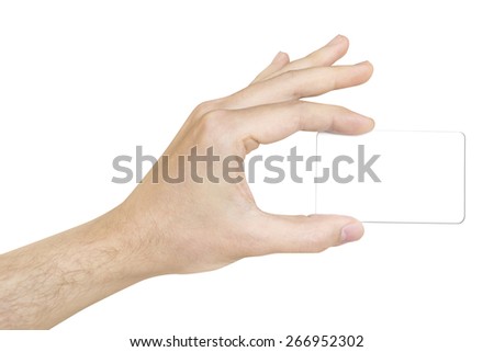 horizontal card in man's hand white background