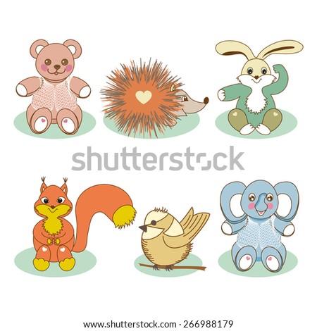 Set of funny cartoon animals on white background.Baby toys.
