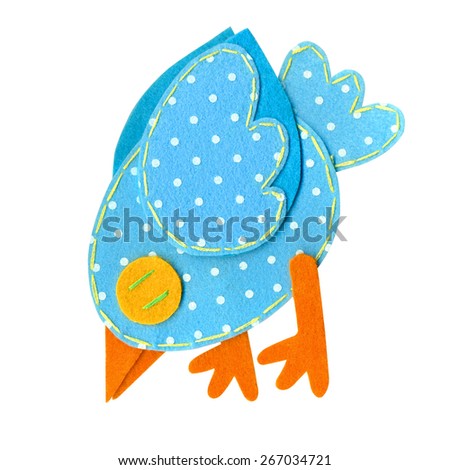 Handmade polka dot felt bird. Blue pecking bird. 