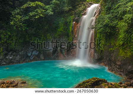 Rio Celeste Waterfall photographed in Costa Rica. Royalty-Free Stock Photo #267050630