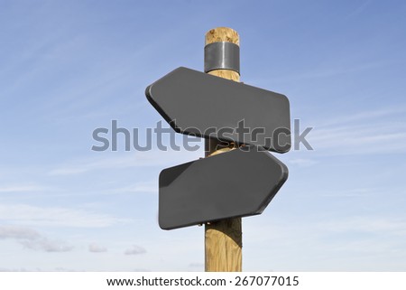 Wooden and metallic public sign post
