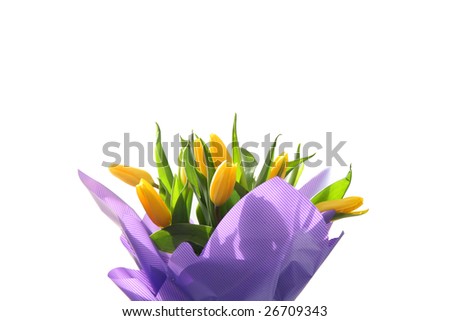 Bouquet from beautiful and bright gentle tulips