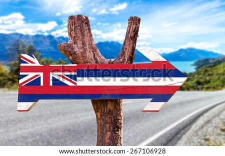 Hawaii Flag sign with a road background
