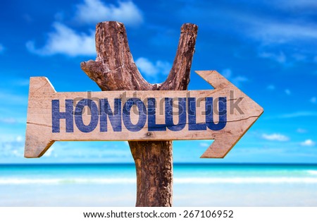 Honolulu sign with a beach background
