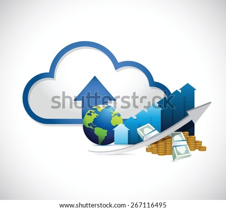 international globe graph and cloud computing illustration design over white