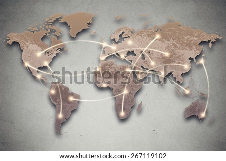Background image with world map and connection lines. Social media, network, technology connectivity concept 